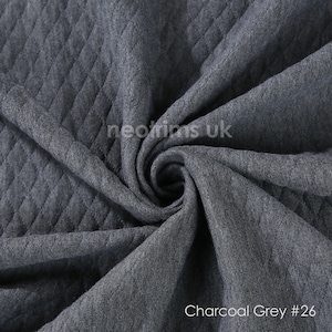 Charcoal Grey, Cotton Feel Diamond Quilt Fabric, Knit Jersey Double Layer Material, Photography Apparel, Sewing/Crafts, Neotrims Textiles
