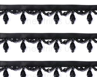 Crystal Glass Beads Fringe Trimming Faceted Black Teardrop with Loop Design 2cm Drop Decorative Apparel Edge Border Set of 3 Styles Neotrims