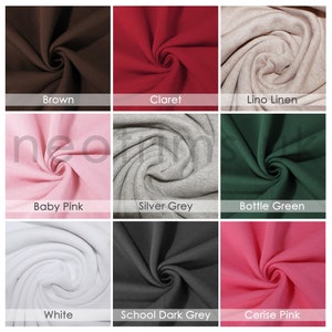 Puede incluir: Nueve muestras de tela en diferentes colores, incluyendo marr&oacute;n, granate, lino, rosa beb&eacute;, gris plateado, verde botella, blanco, gris oscuro escolar y rosa cereza.