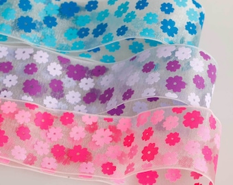 Organza Daisy Flower Print Ribbon, Opaque Trimming By the Yard, Edging, Quality Fabric & Material, Sewing and Crafts, Neotrims Textiles