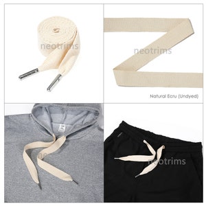 Flat Cotton Drawstring Cord,Hoodie Joggers Drawcord String with Metal Stopper Ends.Herringbone Twill Ribbon 25mm Wide x 120cms Long.Neotrims Ecru Natural Cream