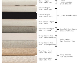 Cotton Canvas,Calico & Cotton Linen Mix Fabrics for Craft,Paint,Apparel Lt Upholstery.Unbleached Eco-Friendly Vegan Material.Dyeable,1meter