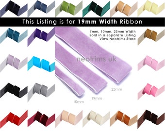 Cinta de terciopelo de lujo de 19 mm (3/4 de pulgada), con asa de terciopelo de primera calidad, ideal para confección, novias, joyería y sombrerería, 32 colores. Neotrims UK