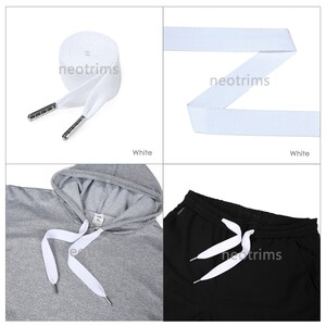 Flat Cotton Drawstring Cord,Hoodie Joggers Drawcord String with Metal Stopper Ends.Herringbone Twill Ribbon 25mm Wide x 120cms Long.Neotrims White