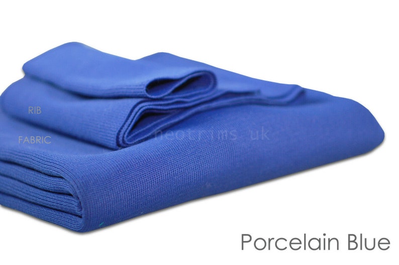 Polyesterjerseystickad ribbstickad stretchväv och matchande ribbstickning, manschetter, midjeband. Klänningsmaterial, kantband för att trimma plagg. Neotrim bild 7