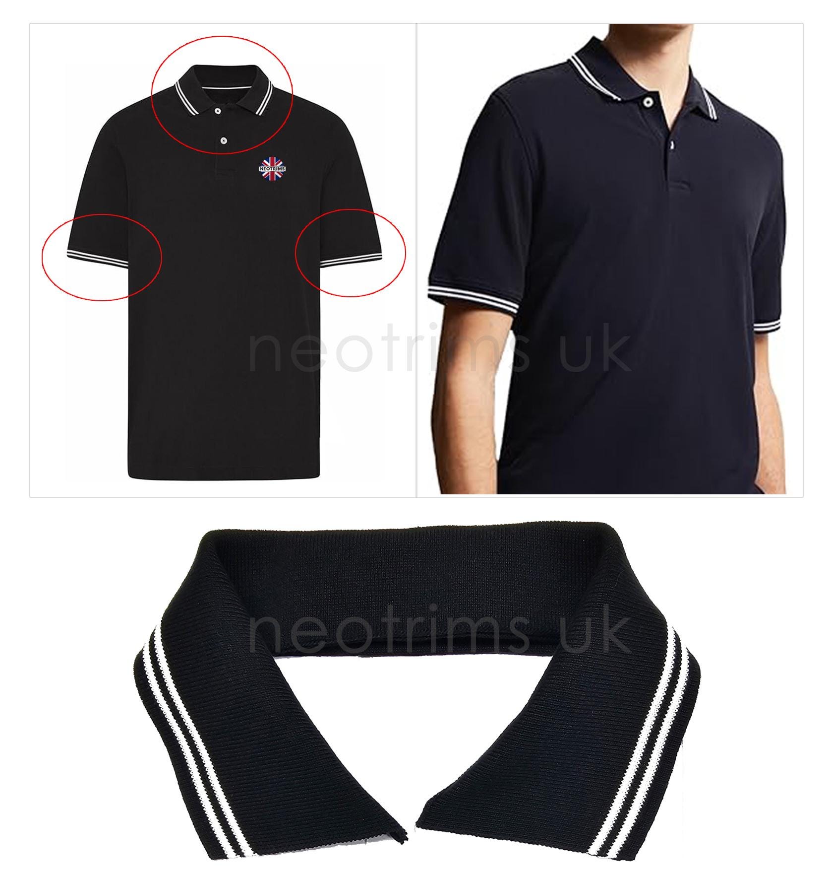 Knit Rib Polo Collars and Cuffs Set for Shirt Revamp Sewing