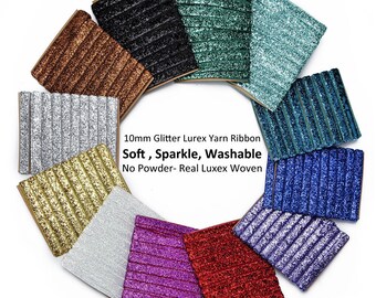 10mm Sparkle Christmas Ribbon, Lurex Yarn, Woven Glitter Trim, Border, Quality Fabric & Material, Sewing and Crafts, Neotrims Textiles