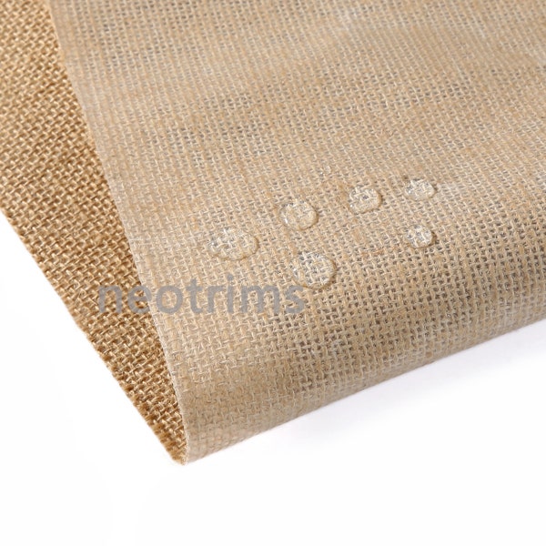 Hessische stof Gelamineerd materiaal Natuurlijke jute jute met waterdichte coating. 162 cm breed, 60 inch breed. Grootste breedte op de markt. 10,5 Oz, 290 GSM gewicht.