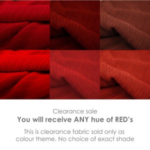 Puede incluir: Primer plano de una tela de canal&eacute; roja. Venta de liquidaci&oacute;n: Recibir&aacute;s CUALQUIER tono de ROJO. Esta es una tela de liquidaci&oacute;n que se vende solo como tema de color. No hay opci&oacute;n de tono exacto.