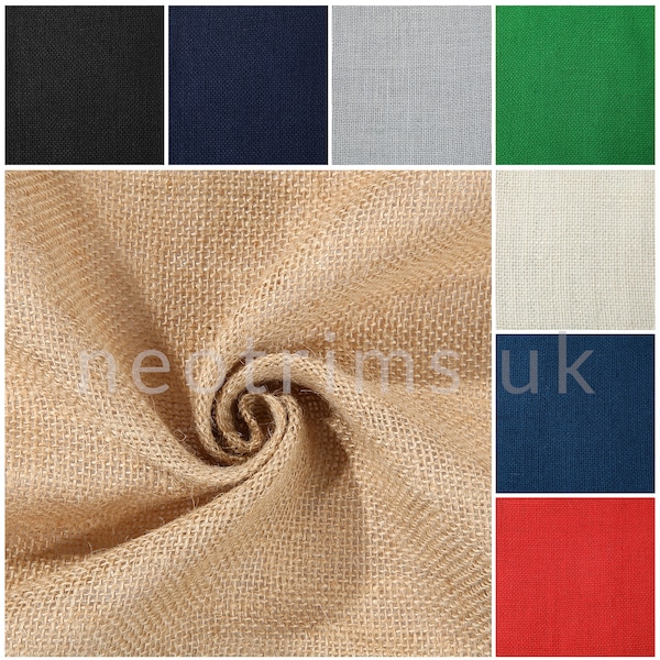 Dyed Jute Hessian Fabric,5 Colours 60 inch Extra Wide Cloth Burlap Material  Upholstery,Table Runners Weddings Décor, Natural + 8 Colours