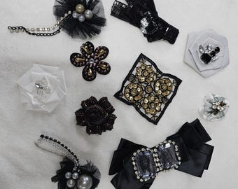 Broches, lazos, flores y ramilletes de tela adornados con cristales, perlas y cuentas de diamantes, impresionantes accesorios para cócteles, paquete de 10 piezas, Neotrims