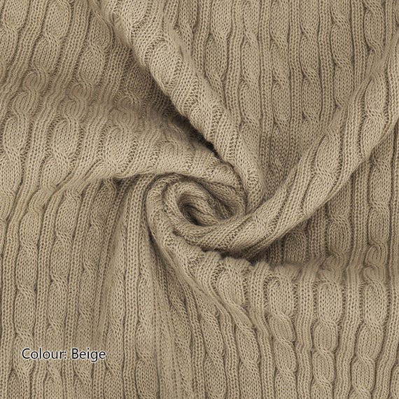 Beige Stone, Cable Twist Knit Fabric, Selvage Edge, Knitted