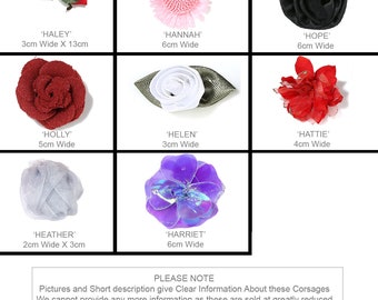 Chiffon Hairband & Wrist Corsage Brooches,8 Styles,25 Flowers Choices.Formal Accessory.For Weddings,Costumes and Formal wear.LIMITED STOCK