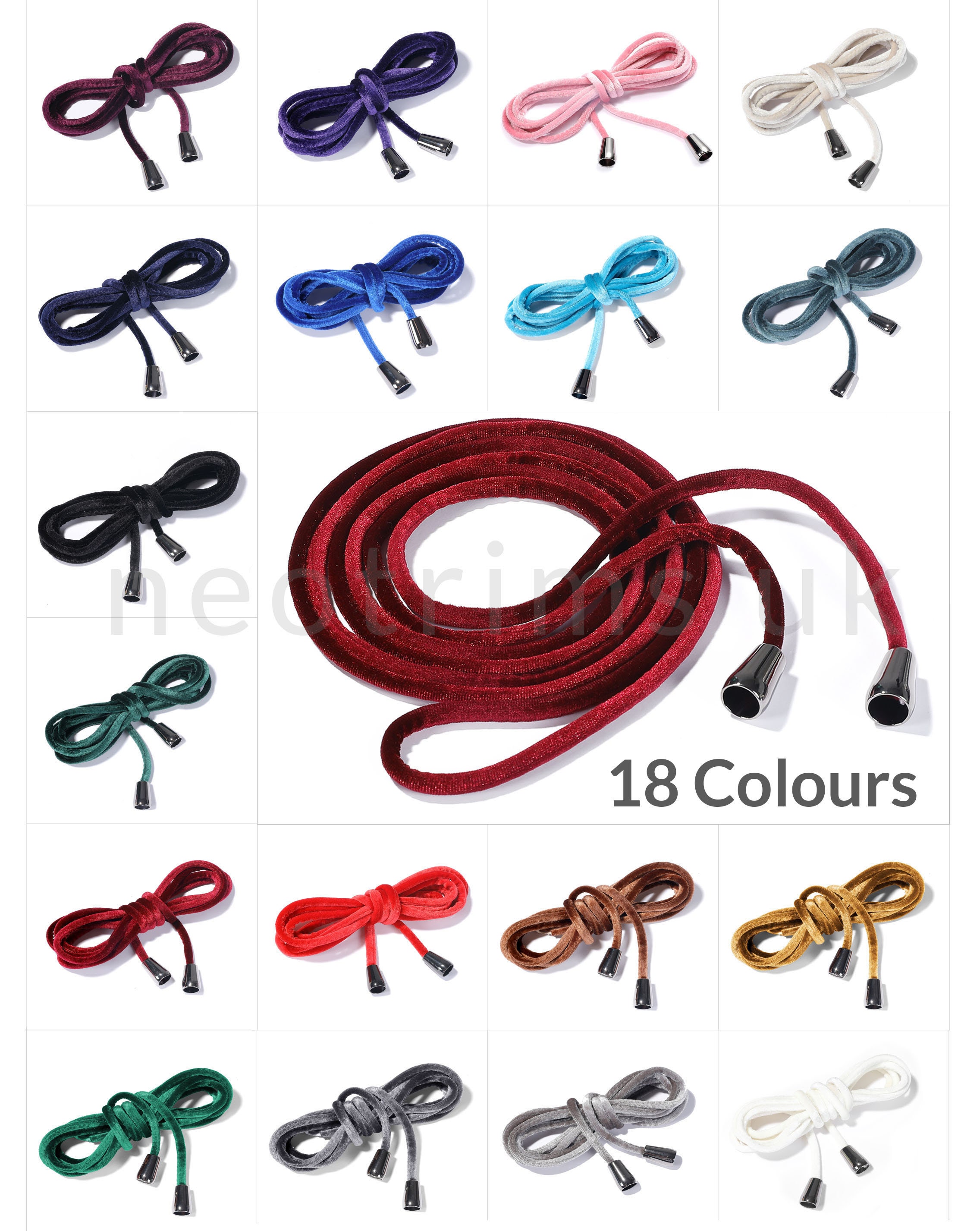 Velvet Hoodie Cord Drawstring with Metal Toggles Stopper Ends,Sweatshirt or Jog Pants Trim Revamp. 7mm x 120cms Long Soft Handle