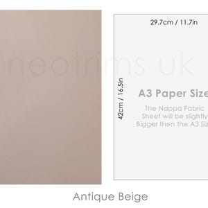May include: Antique beige colored fabric sheet measuring 29.7 inches by 42 inches. The text on the sheet reads "A3 Paper Size. The Nappa Fabric Sheet will be slightly bigger then the A3 Size."