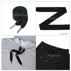 Flat Cotton Drawstring Cord,Hoodie Joggers Drawcord String with Metal Stopper Ends.Herringbone Twill Ribbon 25mm Wide x 120cms Long.Neotrims Black