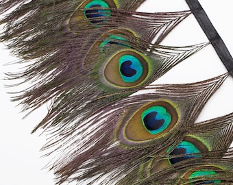 15cm Long Real Natural Peacock Eye Feather Trimming on Satin Ribbon, Quality Fabric & Materials, Sewing and Crafts, Neotrims Textiles, Cheap