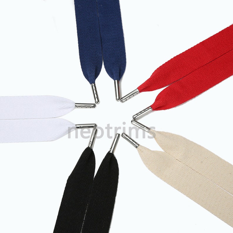 Flat Cotton Drawstring Cord,Hoodie Joggers Drawcord String with Metal Stopper Ends.Herringbone Twill Ribbon 25mm Wide x 120cms Long.Neotrims image 5