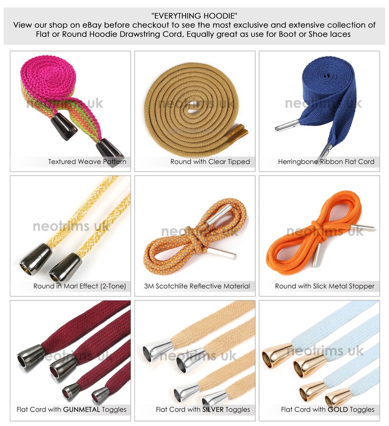 Flat Cotton Drawstring Cord,Hoodie Joggers Drawcord String with Metal Stopper Ends.Herringbone Twill Ribbon 25mm Wide x 120cms Long.Neotrims image 3