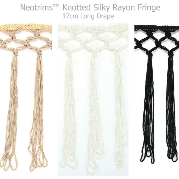 Silky Tassel Fringe Fringing Knotted Criss Cross Lattice Design Trimming,17cm Long,Rayon Flowing Drape,Garment Cocktail Apparel Edge Trim