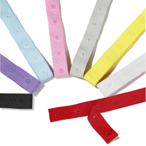 Snap Popper Tape Ribbon,Press Stud Fastening Trim. 2.5cms Spacing Distance 8 Colors Pastels,Brights,Black or White.Duvet, Babygrow Neotrims