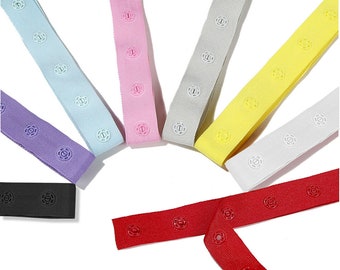 Snap Popper Tape Ribbon,Press Stud Fastening Trim. 2.5cms Spacing Distance 8 Colors Pastels,Brights,Black or White.Duvet, Babygrow Neotrims