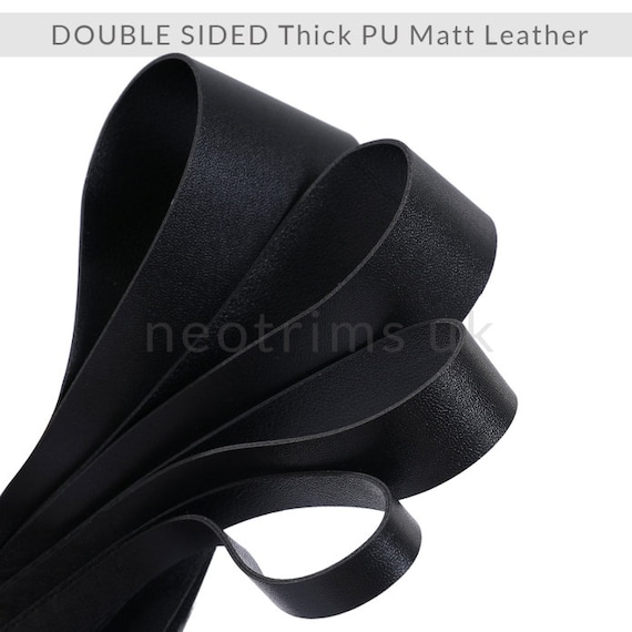 Faux Leather Strap BLACK Binding Ribbon Trim Double Sided Thick