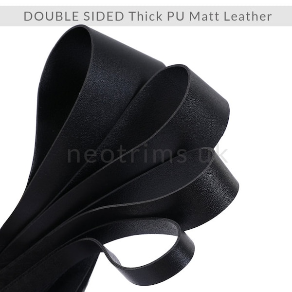 Faux Leather Strap BLACK Binding Ribbon Trim Double Sided Thick Trimming Flat Tape Cord Strong Supple Upholstery Strips,10mm 20mm 30mm 50mm