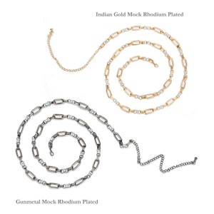 Catena in metallo con diamantes di cristallo decorativo rifilatura maglie ovali, placcatura in oro o canna di fucile.Varie lunghezze e versione completa della cintura, catena a goccia