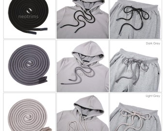Hoodie Drawstring Cord 100% Cotton Round Clear Tipped Finished Ends,185cms  Long