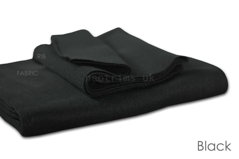 Polyesterjerseystickad ribbstickad stretchväv och matchande ribbstickning, manschetter, midjeband. Klänningsmaterial, kantband för att trimma plagg. Neotrim bild 4