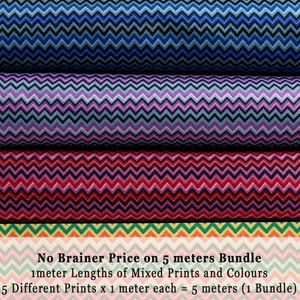 Chevron Fabric Vintage Zig Zag Patterned Craft Woven Material By The Yard or No Brainer 5 Mts Mix Style Bundle Home Décor Decoration Costume