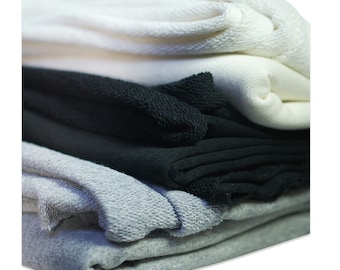 スウェットシャツ生地 ループバック、英国製、コットンリッチ、フレンチテリー生地とマッチングリブ。Neo Knitting UK による本物のスウェットシャツ生地。