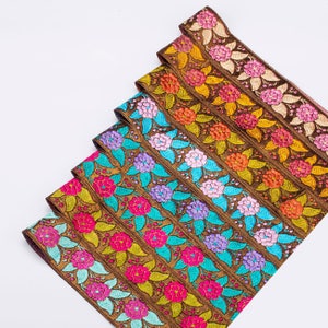 Floral Brocade Jacquard Silky Decortaive Ribbon Trim 40mm Wide Vintage Indian Style,Antique Gold with Subtle and Vibrant Colours,Neotrims
