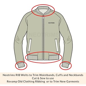 Peut inclure: Une veste bomber verte avec une fermeture &eacute;clair blanche et une bordure c&ocirc;tel&eacute;e blanche autour du cou, des poignets et de la taille. Le texte "NEOTRIMS" est imprim&eacute; sur le devant de la veste.