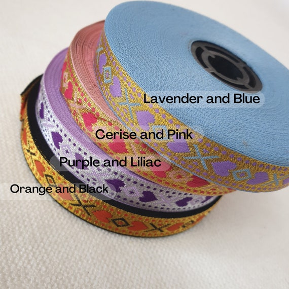 Jacquard Webbing: Orange, Lavender & Blue Jacquard Webbing: Orange, Lavender & Blue