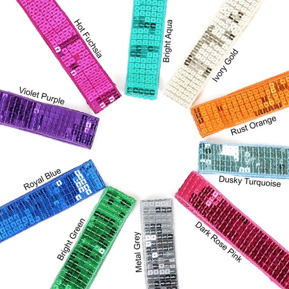 stretch elastic stunning trim sequins x 1 metre 25mm Blue 1/"