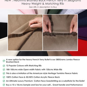 Sweatshirt Fabric Fleece Jersey,Premium Quality Hoodie Fabric 260g Medium Weight.200cm wide British Made School & Fashion.35 Colors Neotrims image 2