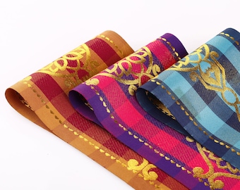16cms Wide Vintage Decortaive Regal Gold Jacquard Silky Trimming Fabric with Selvedge Edges,Stunning Vibrant Burgundy,Cerise & Turquoise