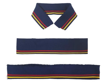 Set met ribgebreide kraag en manchetten MARINE, 2 kragen + 2 manchetten. Platgebreide poloshirtkraag manchetversiering kledingstuk of ambachtsproject,opruimingsprijs