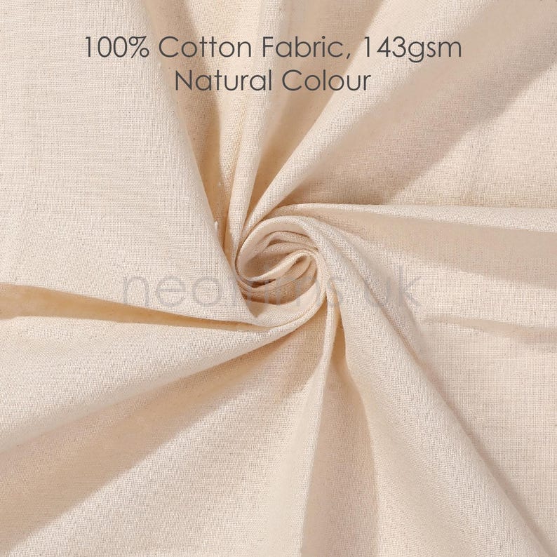 Tela Calicó 100% Algodón Sin Teñir, Color Crema Natural, También Blanco y Negro, Bordado Suave Superior, Material de Lona Ligero, 145 g/m², 60" de Ancho Natural