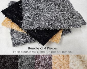 Fur Fabric,Furry Faux Sheep’s Wool Fleece,Fat Squares BUNDLE - 4 pcs per Bundle,50x40cms Fat Squares.Neotrims UK.Mixed Colours for Crafts