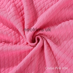 Cerise Pink, Cotton Feel Diamond Quilt Fabric, Knit Jersey Double Layer Material, Photography Apparel, Sewing/Crafts, Neotrims Textiles