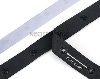 Snap Popper Tape Fasten Ribbon,Press Fastening Studs Trim, 5cm Spacing Apart,Washable High Strength Plastic Snaps,Rust Free! Neotrims UK