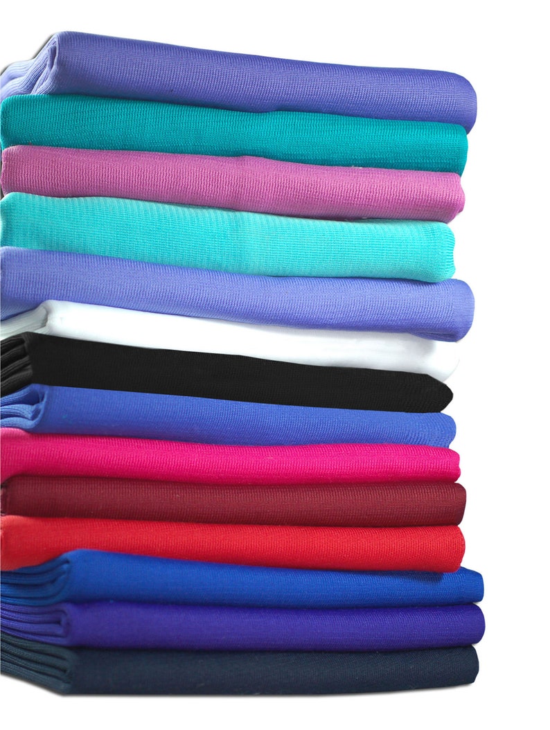 Polyesterjerseystickad ribbstickad stretchväv och matchande ribbstickning, manschetter, midjeband. Klänningsmaterial, kantband för att trimma plagg. Neotrim bild 1