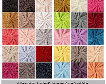 Faux Fur Fabric CLEARANCE Fat Squares,4 Pieces Mix Bundle,No Choice of Colour,Soft Cuddly Plain Material,Craft & Patchwork Projects,Neotrims