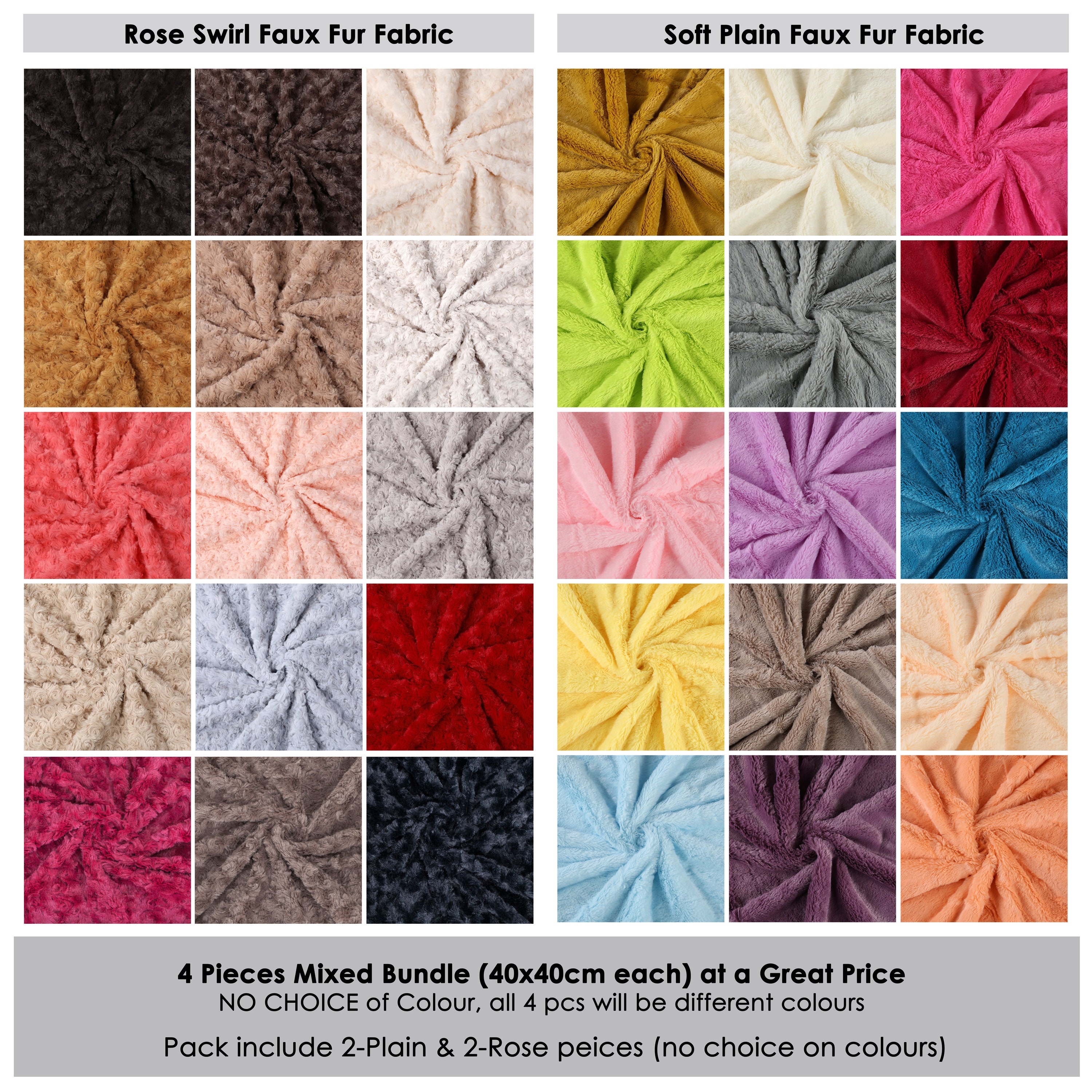 Faux Fur Fabric CLEARANCE Fat Squares,4 Pieces Mix Bundle,no