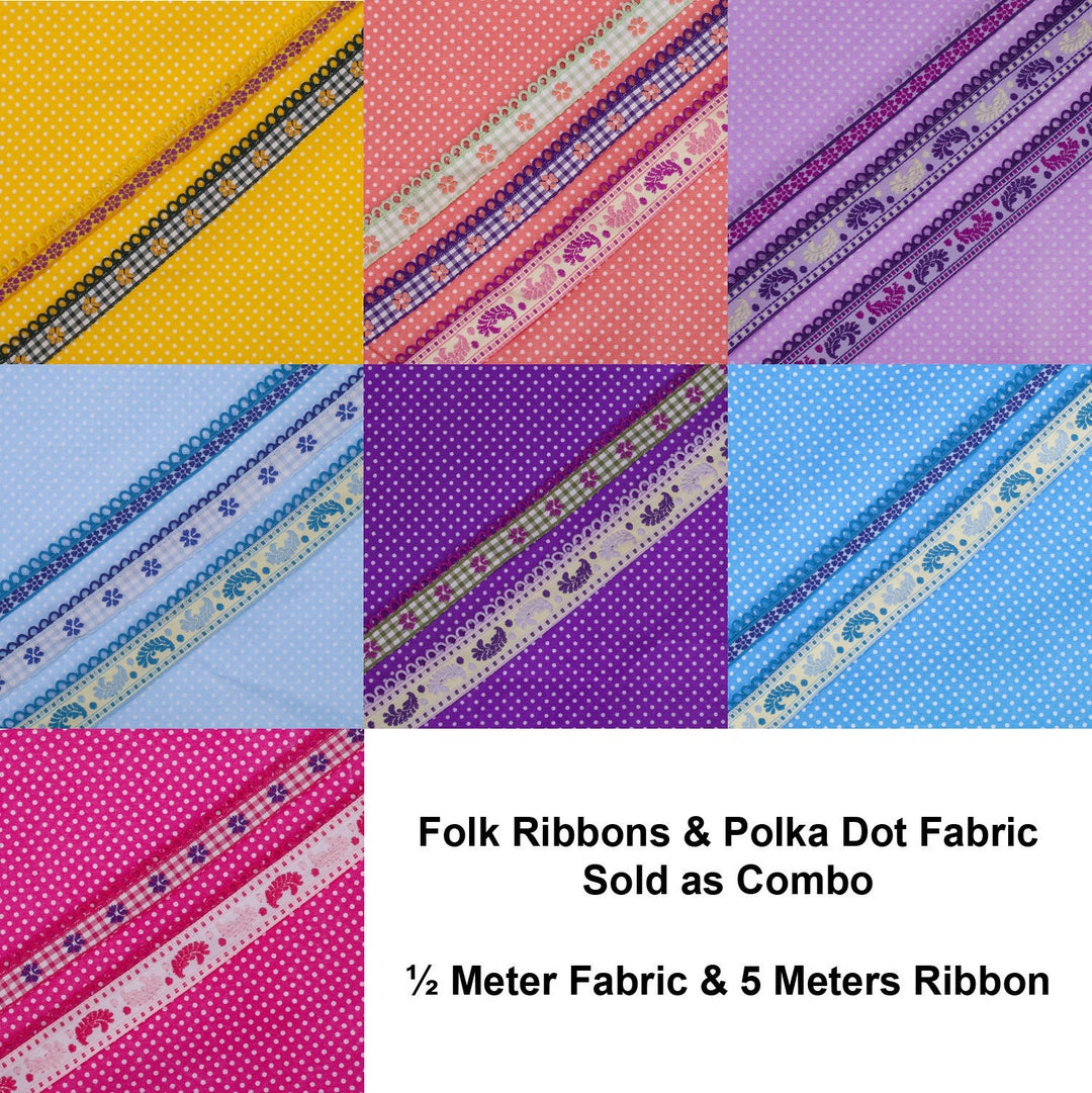 Polka Dot Woven Fabric and Decorative Folk Ribbon Combo Set, Curtain,  Quality Fabric and Material, Crafts & Sewing, Neotrims Textiles, Cheap 