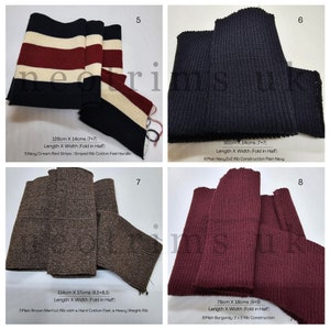 Peut inclure: Quatre &eacute;chantillons de tissu tricot&eacute; dans diff&eacute;rentes couleurs et motifs. Les tissus sont pli&eacute;s en deux et &eacute;tiquet&eacute;s avec leurs dimensions et descriptions. Les tissus sont : 5&nbsp;: Navy/Cream/Red Stripe&nbsp;: Striped Rib Cotton Feel Handle, 6&nbsp;: Plain Navy 2x2 Rib Construction Plain Navy, 7&nbsp;: Plain Brown Mart 1x1 Rib with a Hard Cotton Feel, a Heavy Weight Rib, et 8&nbsp;: Plain Burgundy&nbsp;: 2 x 2 Rib Construction.