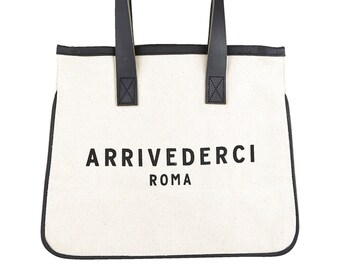 Arrivederci Roma - Mini Canvas Tote Bag, Small Travel Tote, Weekender Bag, On The Go Tote, Carry-On Bag, Shoulder Bag